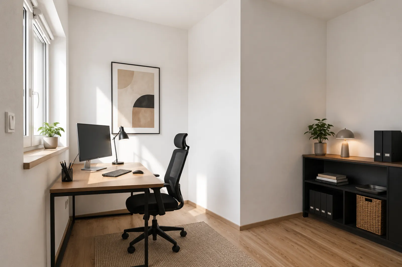 Virtuell eingerichtetes Home Office mit Schreibtisch