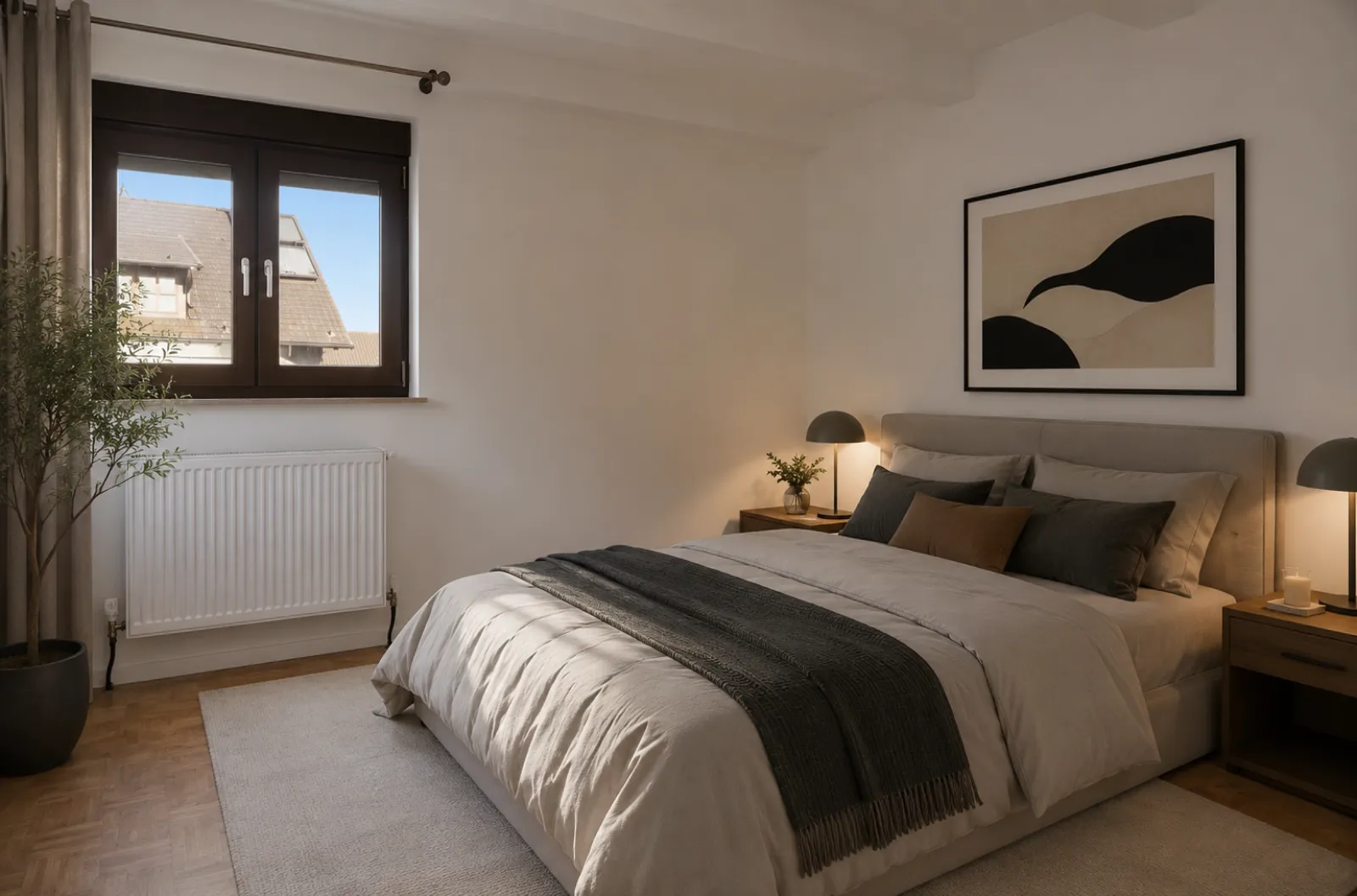 Virtuell eingerichtetes Schlafzimmer mit Doppelbett