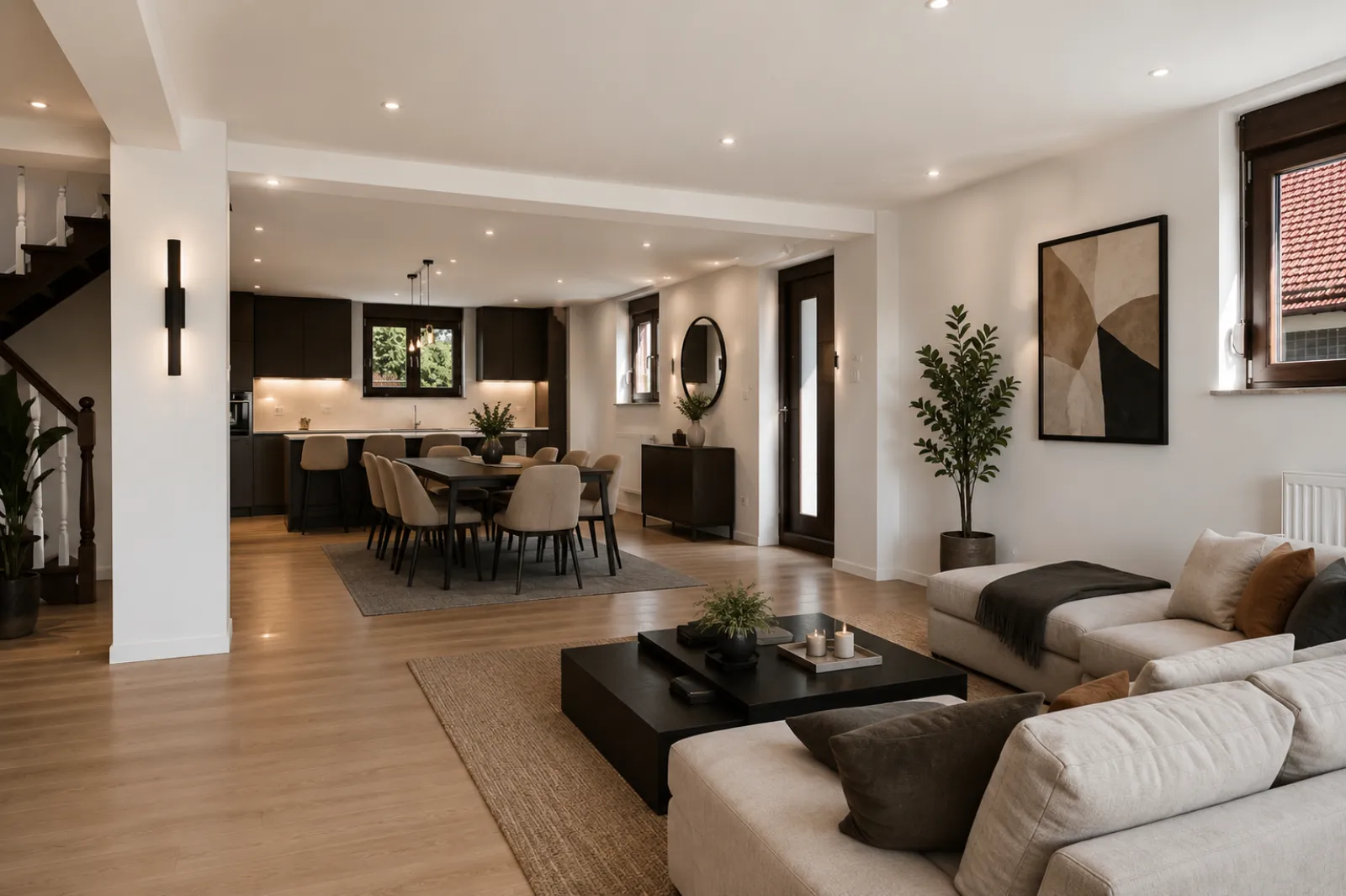 Digital eingerichteter Wohn- und Essbereich, Home Staging Beispiel