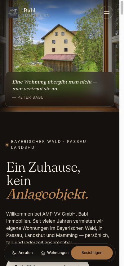 Referenz-Website AMP Babl Immobilien – Mobil-Ansicht