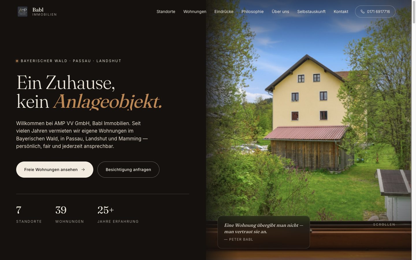 Referenz-Website von HLW Visuals – AMP Babl Immobilien